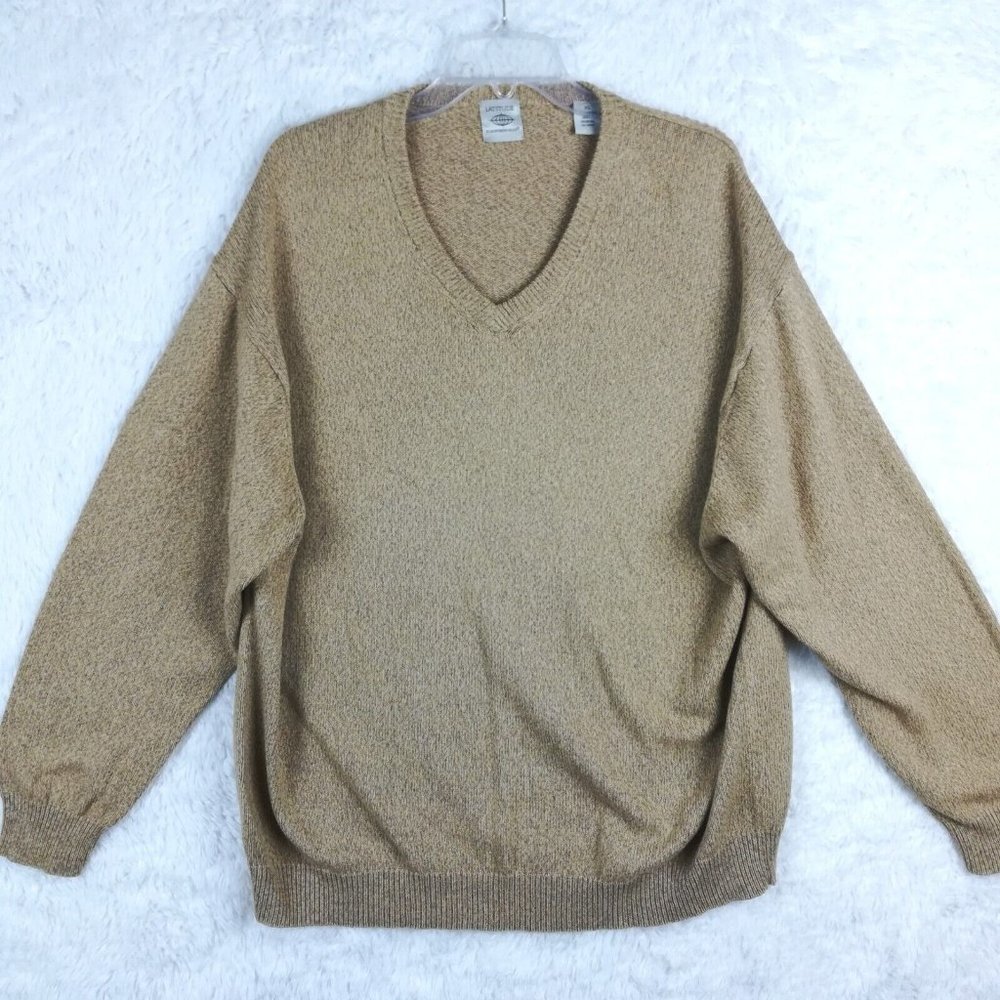 Latitude Mens Sweater V Neck Pullover Knit Long Sleeve Brown‎ Stretch XL
